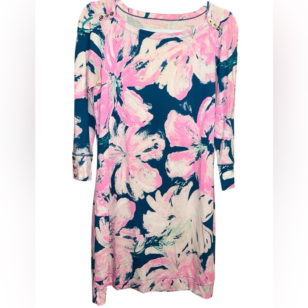 Lilly Pulitzer UPF 50+ Sophie Dress Pink and Blue Floral Long Sleeve Dress - Picture 2 of 4